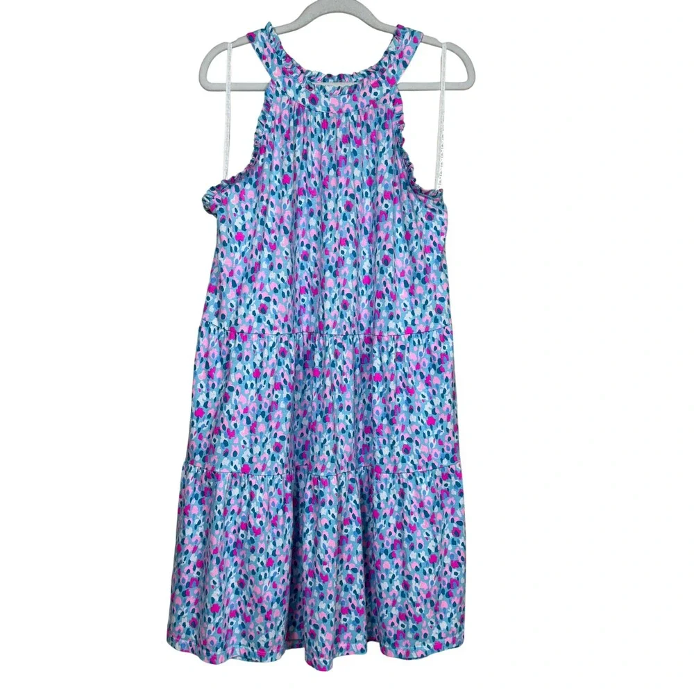 Lilly Pulitzer Tiered Ruffle Halter Dress Large Cotton Multicolor Animal Print - Picture 2 of 11